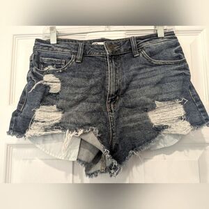 SO Shortie Jean Shorts Distressed Women 11/30W Stretch Super High Rise Cut Off